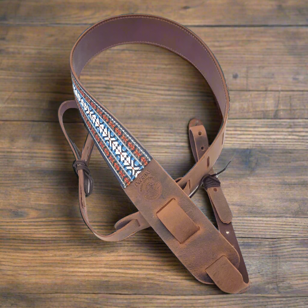 Deering Retro Leather Cradle Banjo Strap Deering Banjo Straps Tribal Blue
