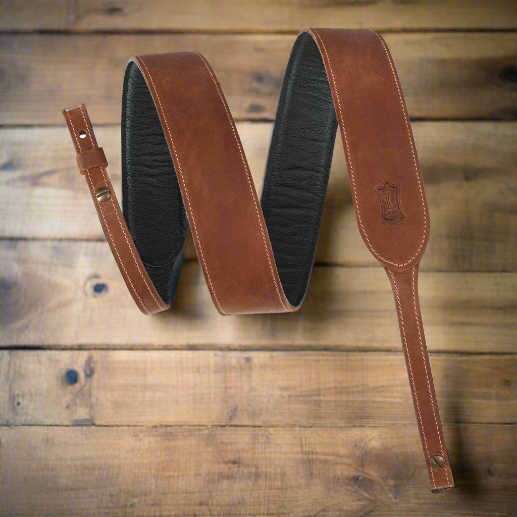 Levy Leather Banjo Strap With Garment Leather Backing -PMB32NS Levy's Leathers Banjo Straps Walnut