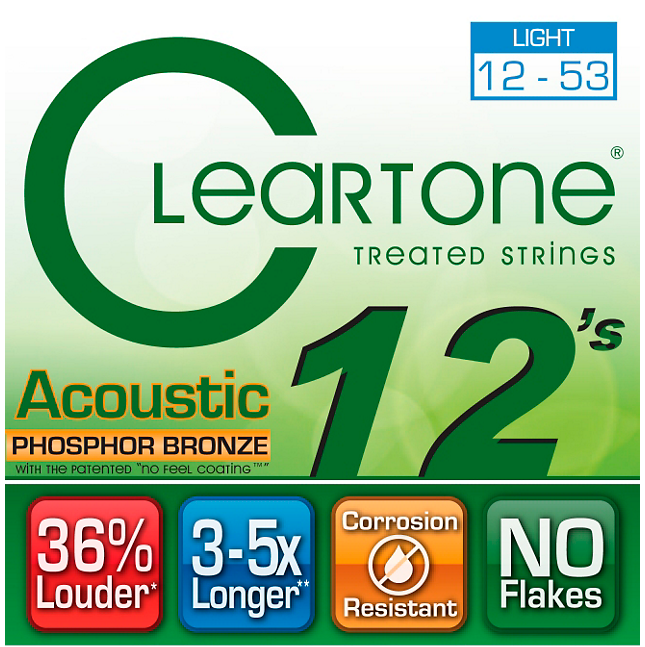Cleartone Phosphor-Bronze Light Acoustic Guitar Strings 12-53 Cleartone Guitar Strings