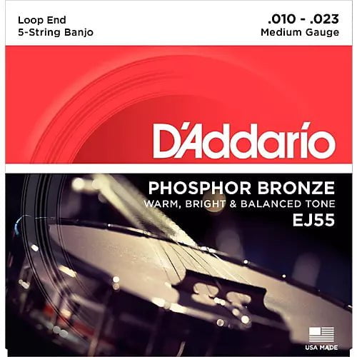 D'Addario EJ55 Phosphor Bronze Medium 5-String Banjo Strings (10-23) Banjo Studio