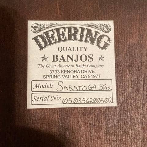 Used Deering Tenbrooks Saratoga Star with -06- Tone Ring & Kavanjo Pickup Deering 5 String Banjos